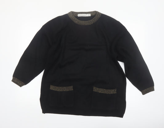 Karen Lessly Womens Black Gold Trim Acrylic Knit Pullover Jumper M