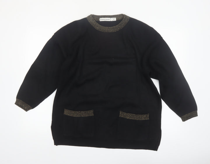 Karen Lessly Womens Black Gold Trim Acrylic Knit Pullover Jumper M