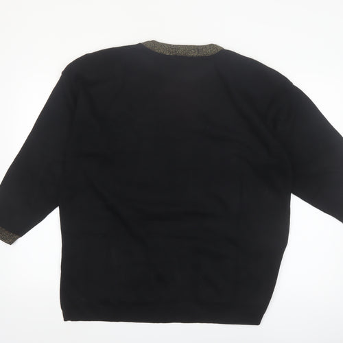 Karen Lessly Womens Black Gold Trim Acrylic Knit Pullover Jumper M