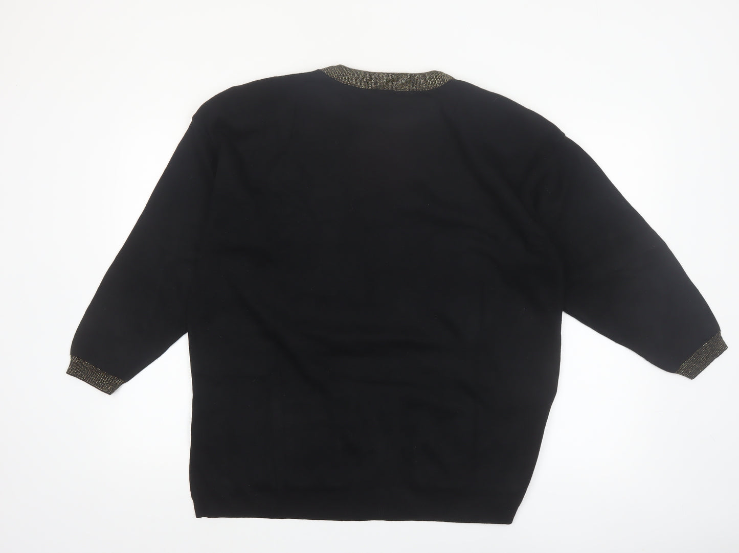 Karen Lessly Womens Black Gold Trim Acrylic Knit Pullover Jumper M