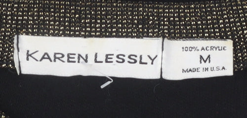 Karen Lessly Womens Black Gold Trim Acrylic Knit Pullover Jumper M