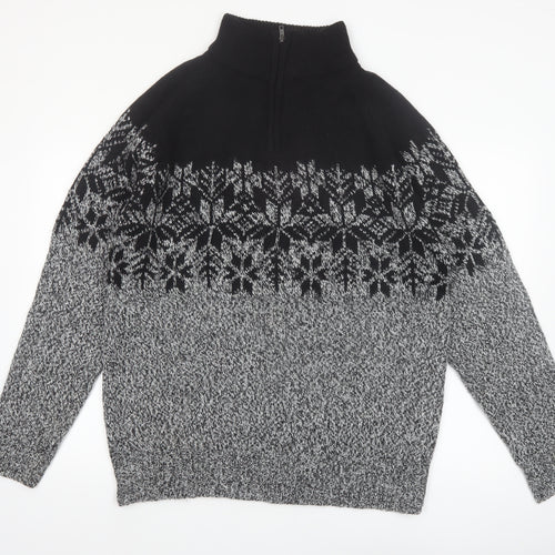 Mountain Ridge Men's Grey Fair Isle 1/4 Zip Knit Jumper L