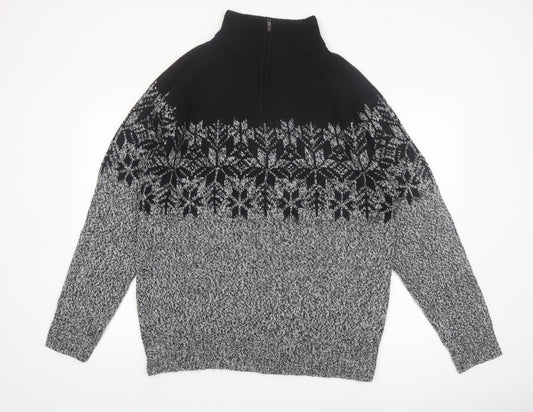 Mountain Ridge Men's Grey Fair Isle 1/4 Zip Knit Jumper L
