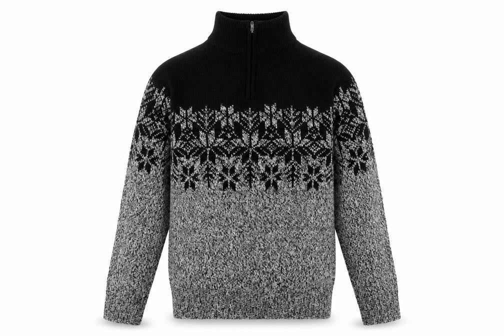Mountain Ridge Men's Grey Fair Isle 1/4 Zip Knit Jumper L