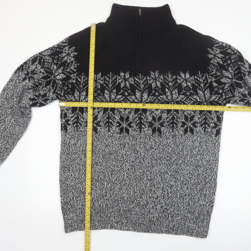 Mountain Ridge Men's Grey Fair Isle 1/4 Zip Knit Jumper L
