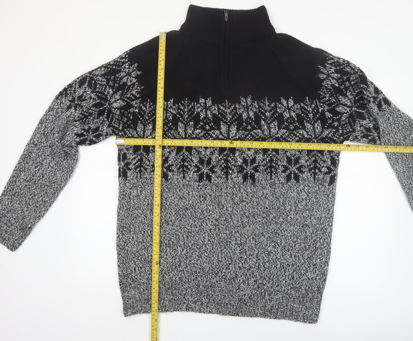 Mountain Ridge Men's Grey Fair Isle 1/4 Zip Knit Jumper L