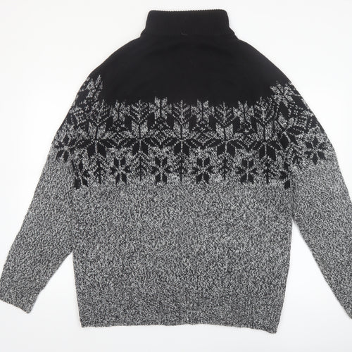Mountain Ridge Men's Grey Fair Isle 1/4 Zip Knit Jumper L