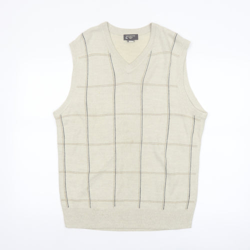 Dockers Men Beige Check Knit Acrylic Sleeveless V-Neck Vest M