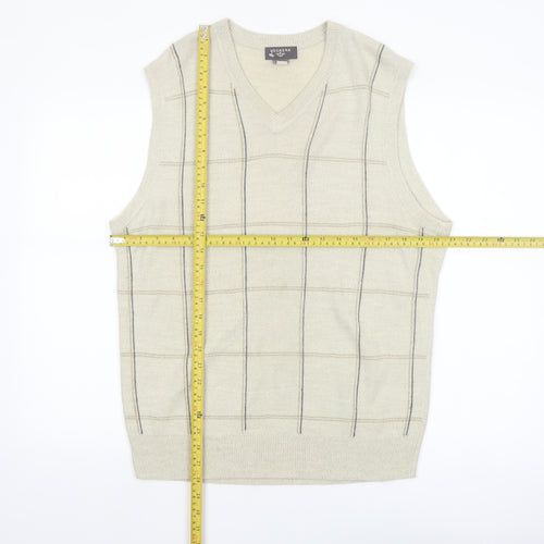 Dockers Men Beige Check Knit Acrylic Sleeveless V-Neck Vest M