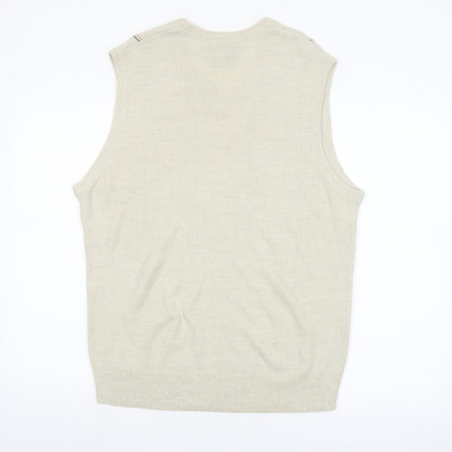 Dockers Men Beige Check Knit Acrylic Sleeveless V-Neck Vest M