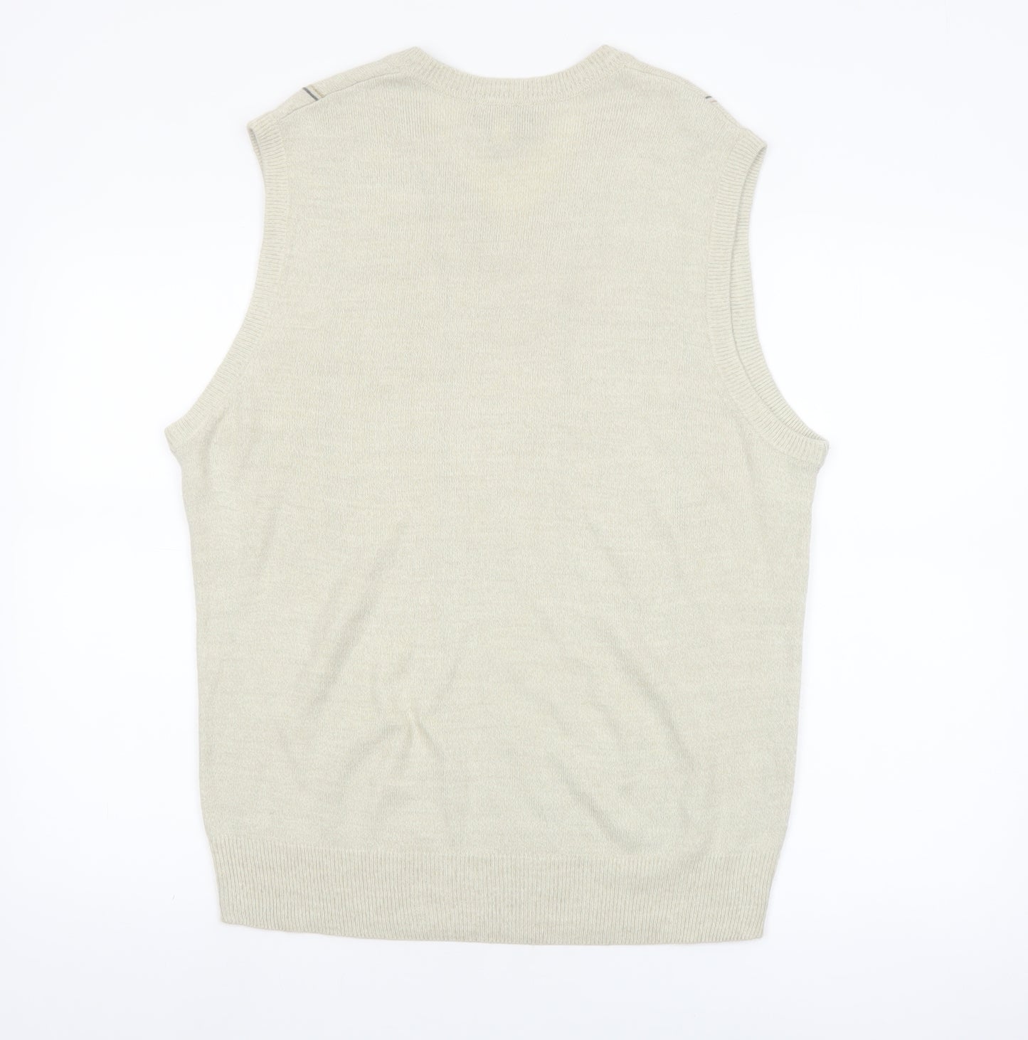 Dockers Men Beige Check Knit Acrylic Sleeveless V-Neck Vest M