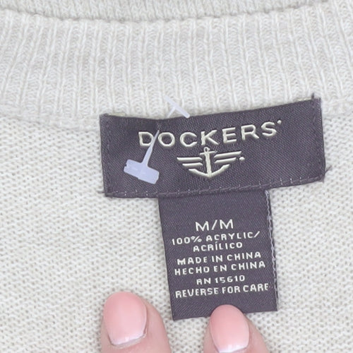 Dockers Men Beige Check Knit Acrylic Sleeveless V-Neck Vest M