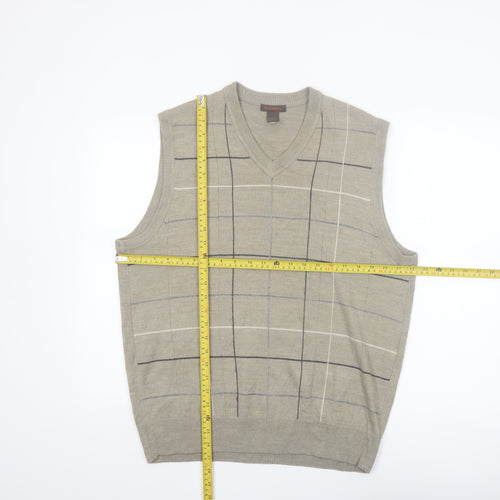 Dockers Mens Beige Check Knit Acrylic V-Neck Jumper Vest L