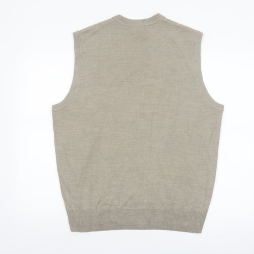 Dockers Mens Beige Check Knit Acrylic V-Neck Jumper Vest L
