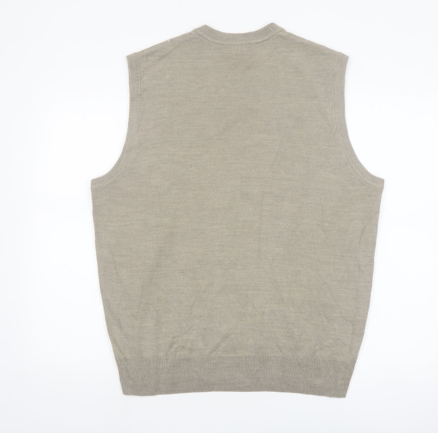 Dockers Mens Beige Check Knit Acrylic V-Neck Jumper Vest L