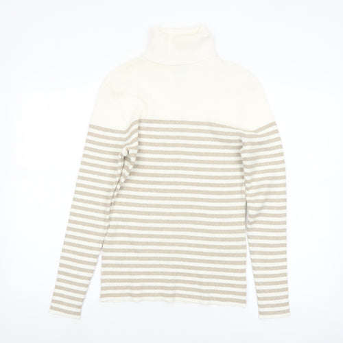 Liz Claiborne Women Beige Striped Roll Neck Jumper M Cotton Blend