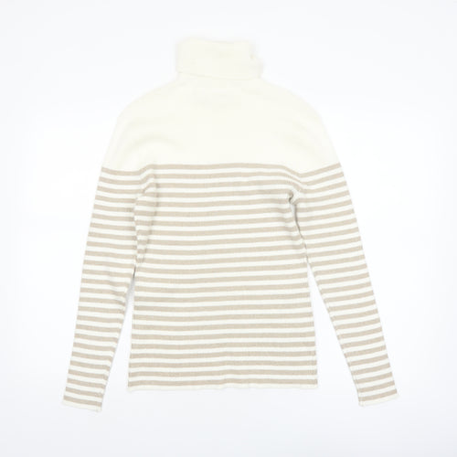 Liz Claiborne Women Beige Striped Roll Neck Jumper M Cotton Blend