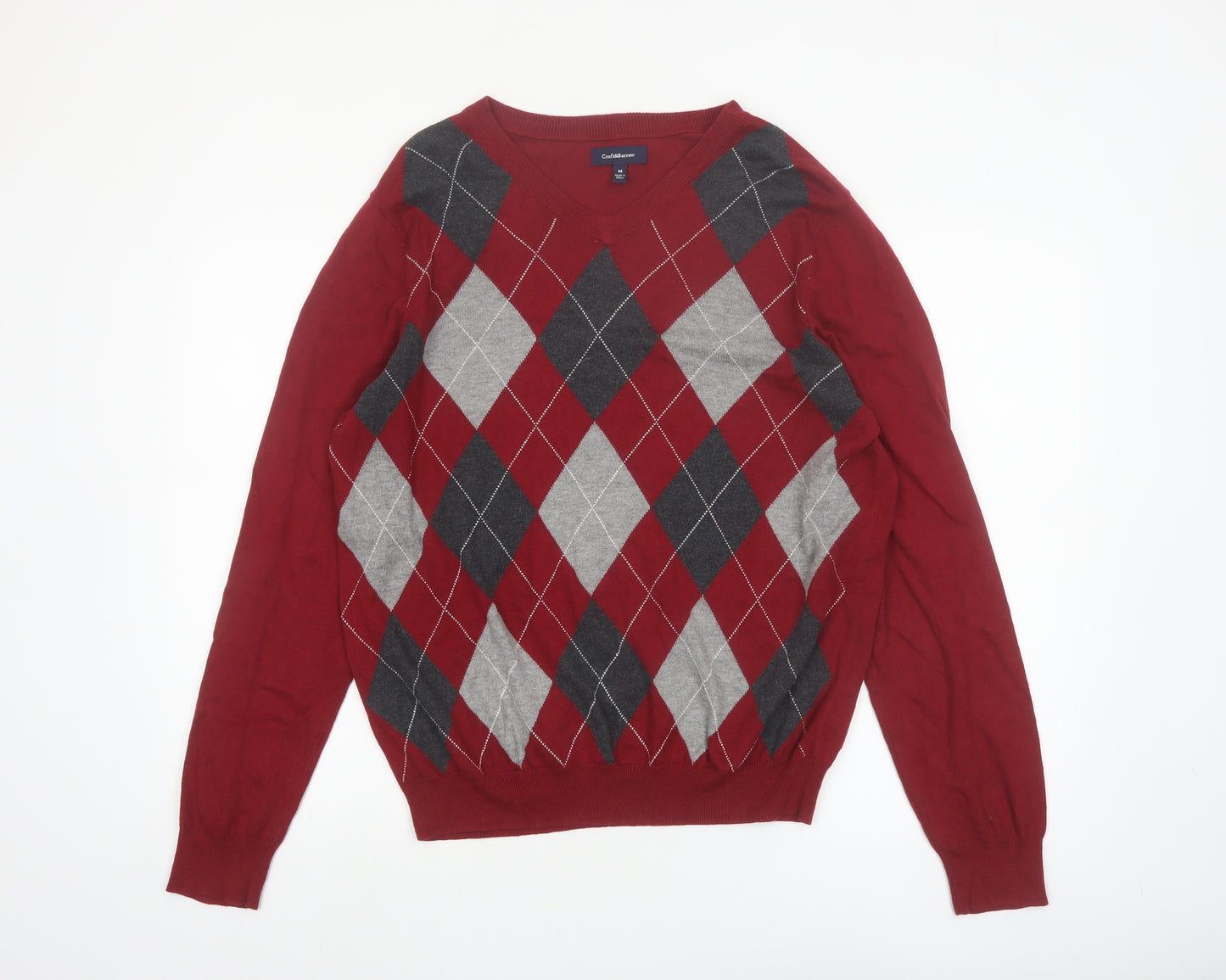 Croft & Barrow Men’s Red Argyle V-Neck Cotton Blend Jumper M