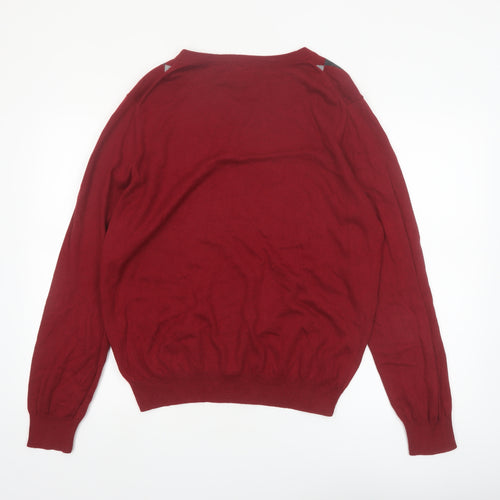 Croft & Barrow Men’s Red Argyle V-Neck Cotton Blend Jumper M