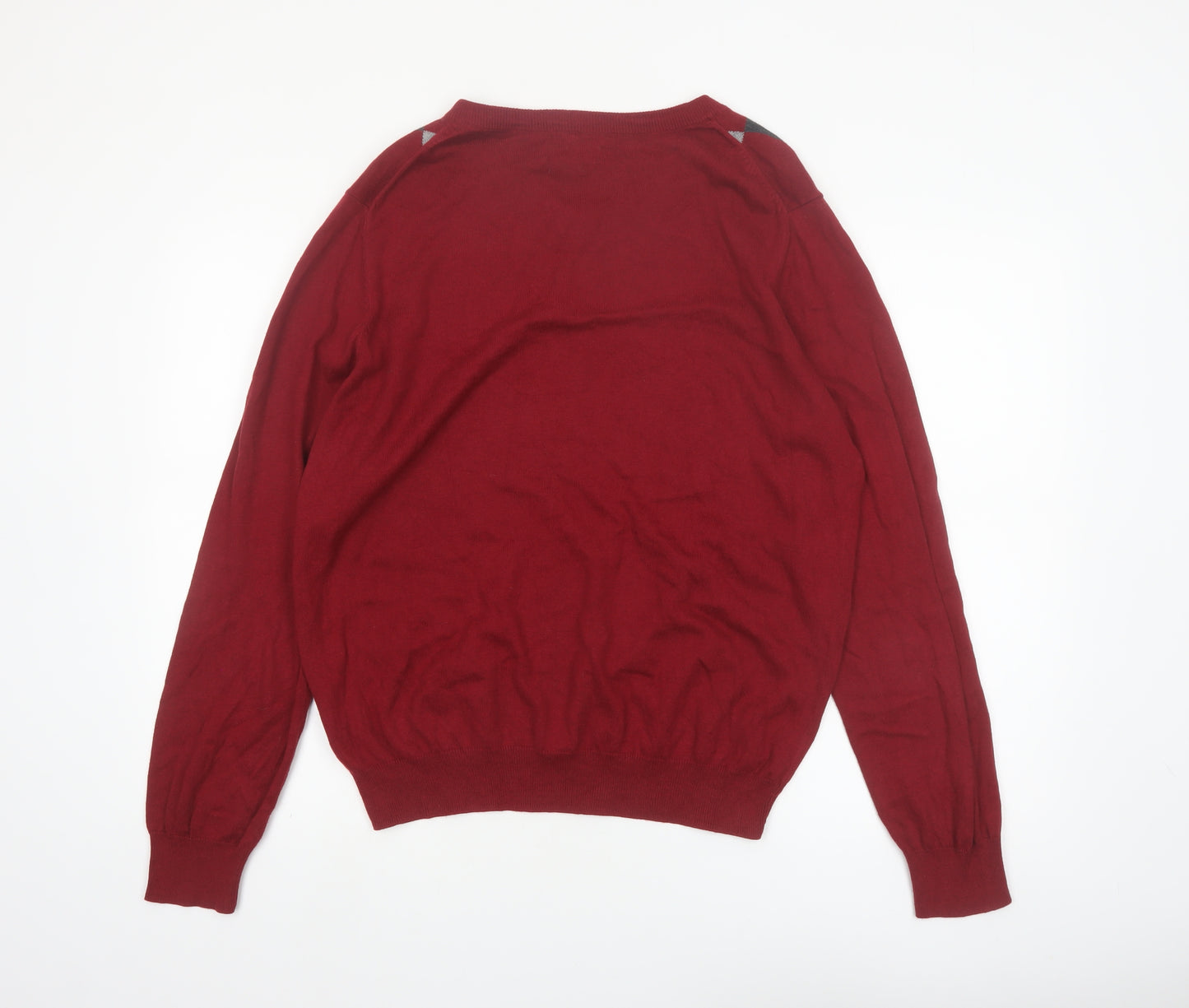 Croft & Barrow Men’s Red Argyle V-Neck Cotton Blend Jumper M