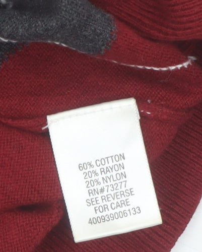 Croft & Barrow Men’s Red Argyle V-Neck Cotton Blend Jumper M