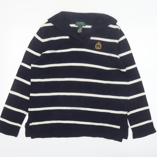 Ralph Lauren Women Blue Striped Cotton Petite Jumper S