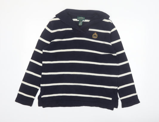 Ralph Lauren Women Blue Striped Cotton Petite Jumper S