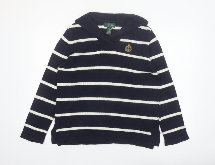Ralph Lauren Women Blue Striped Cotton Petite Jumper S