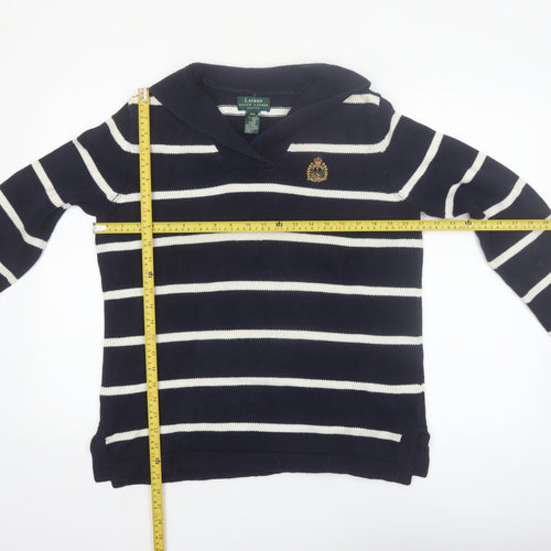 Ralph Lauren Women Blue Striped Cotton Petite Jumper S
