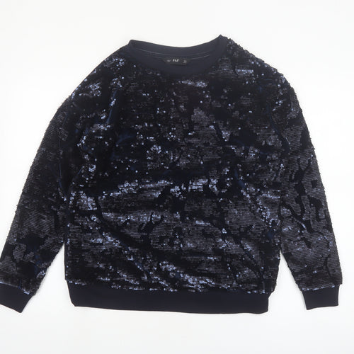 F&F Women’s Navy Sequin Pullover Sweatshirt UK 12 Velvet Party Style