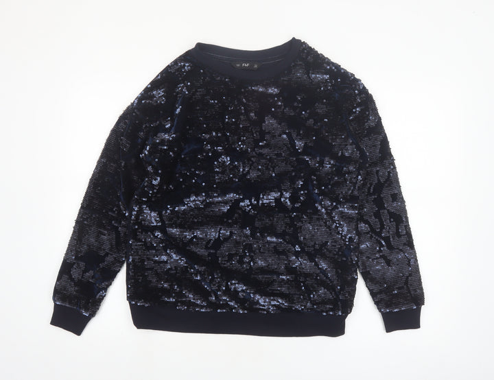 F&F Women’s Navy Sequin Pullover Sweatshirt UK 12 Velvet Party Style