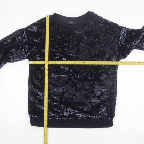 F&F Women’s Navy Sequin Pullover Sweatshirt UK 12 Velvet Party Style