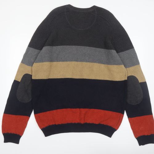 Point Zero Men’s Multicoloured XL Henley Striped Cotton Jumper