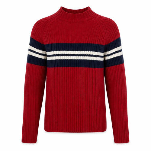 St. John's Bay Men's Red Cotton Ribbed Striped Mock Neck Jumper M