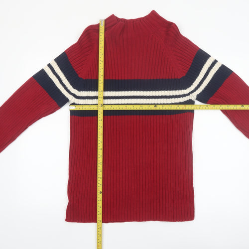 St. John's Bay Men's Red Cotton Ribbed Striped Mock Neck Jumper M