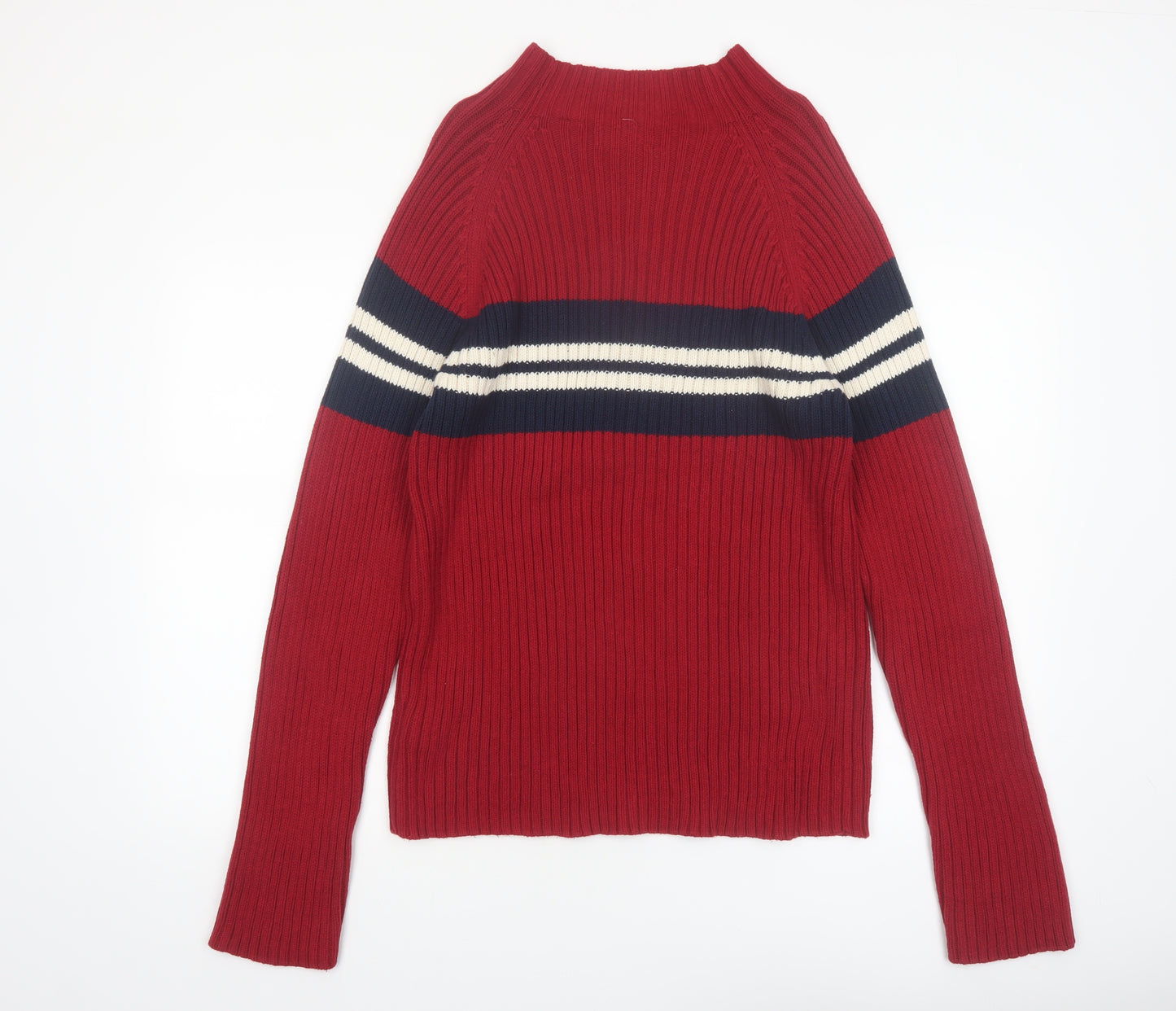 St. John's Bay Men's Red Cotton Ribbed Striped Mock Neck Jumper M