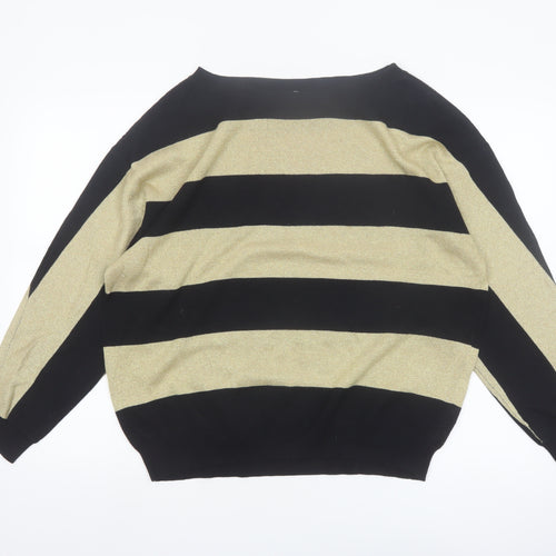 Liz Claiborne Women's Gold Black Striped Pullover Jumper L