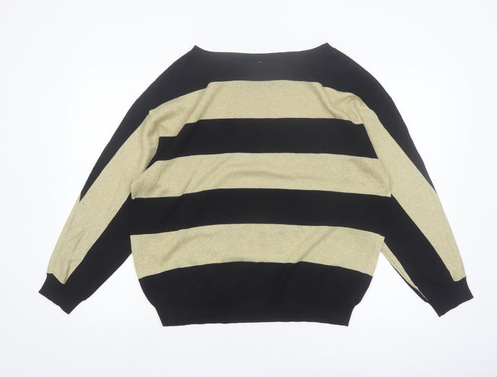 Liz Claiborne Women's Gold Black Striped Pullover Jumper L
