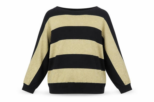 Front view of Liz Claiborne Women's Gold Black Striped jumper L