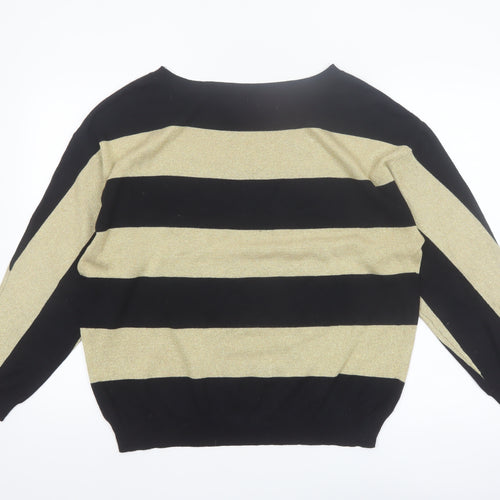 Liz Claiborne Women's Gold Black Striped Pullover Jumper L