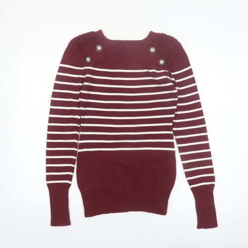 PattyBoutik Women Red Striped Crew Neck Long Sleeve Pullover Jumper Size 12