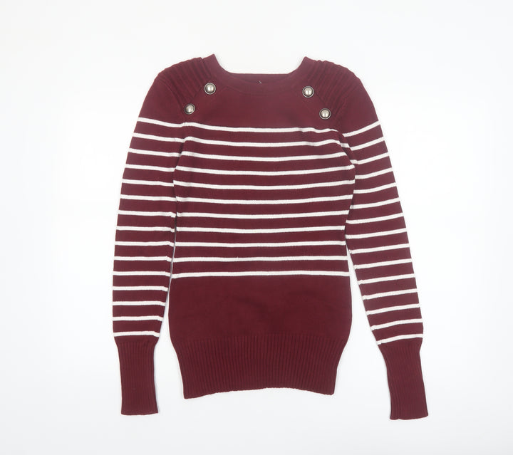 PattyBoutik Women Red Striped Crew Neck Long Sleeve Pullover Jumper Size 12