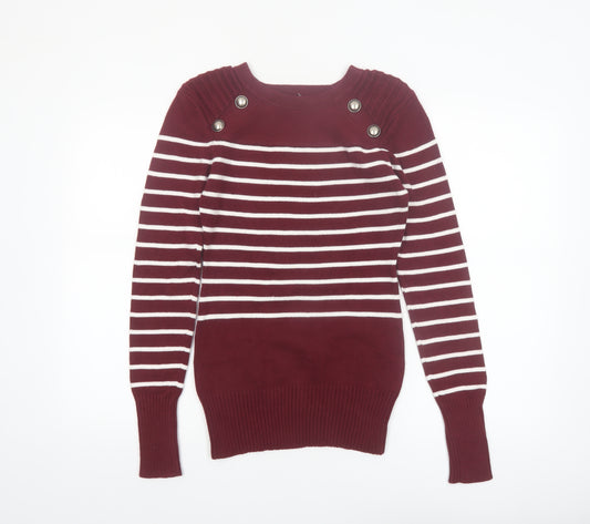 PattyBoutik Women Red Striped Crew Neck Long Sleeve Pullover Jumper Size 12