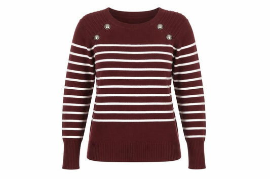 Front view of PattyBoutik Women Red Striped Crew Neck Long Sleeve jumper, size 12