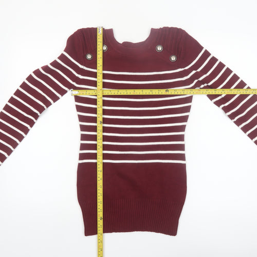 PattyBoutik Women Red Striped Crew Neck Long Sleeve Pullover Jumper Size 12
