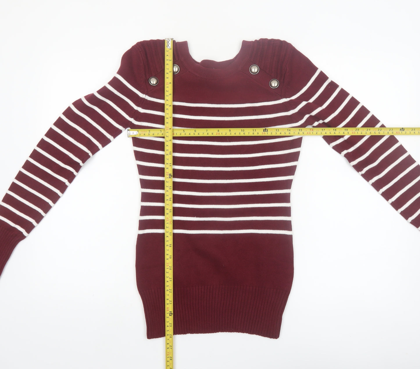 PattyBoutik Women Red Striped Crew Neck Long Sleeve Pullover Jumper Size 12
