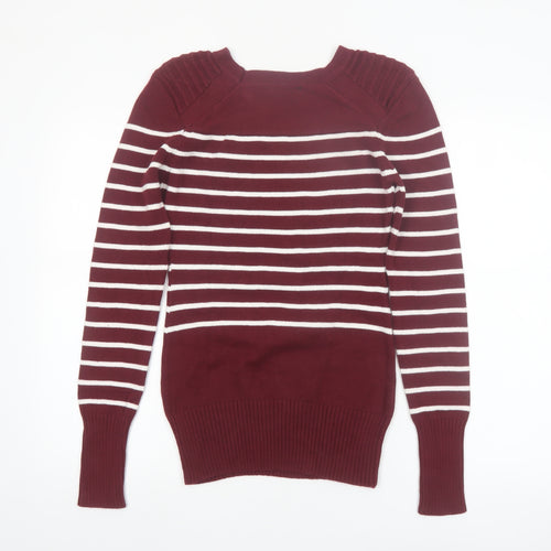 PattyBoutik Women Red Striped Crew Neck Long Sleeve Pullover Jumper Size 12
