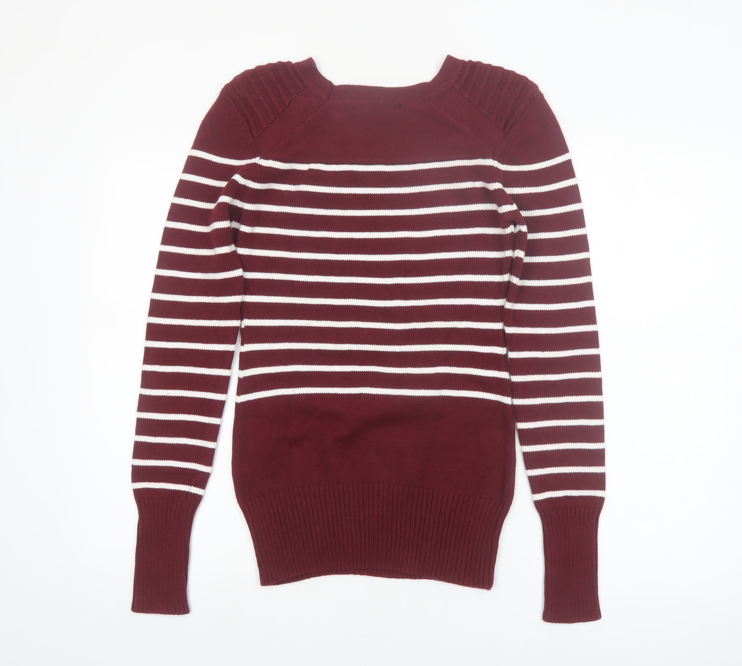 PattyBoutik Women Red Striped Crew Neck Long Sleeve Pullover Jumper Size 12