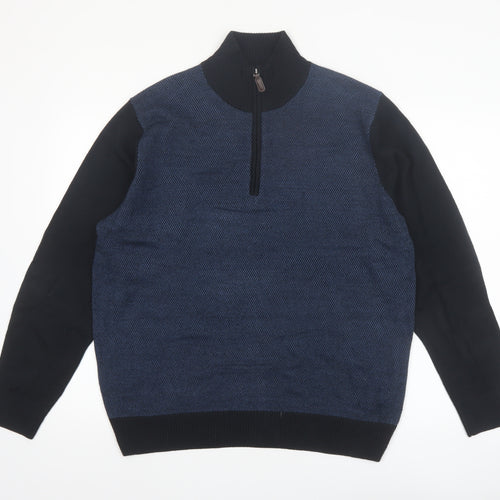 Tricots St Raphael Men's Blue 1/2 Zip High Neck Acrylic Jumper L
