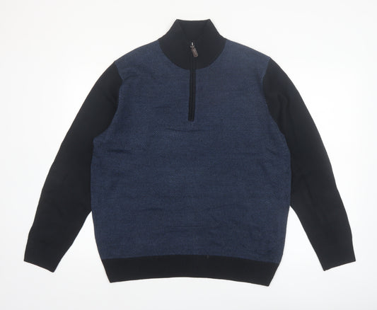 Tricots St Raphael Men's Blue 1/2 Zip High Neck Acrylic Jumper L